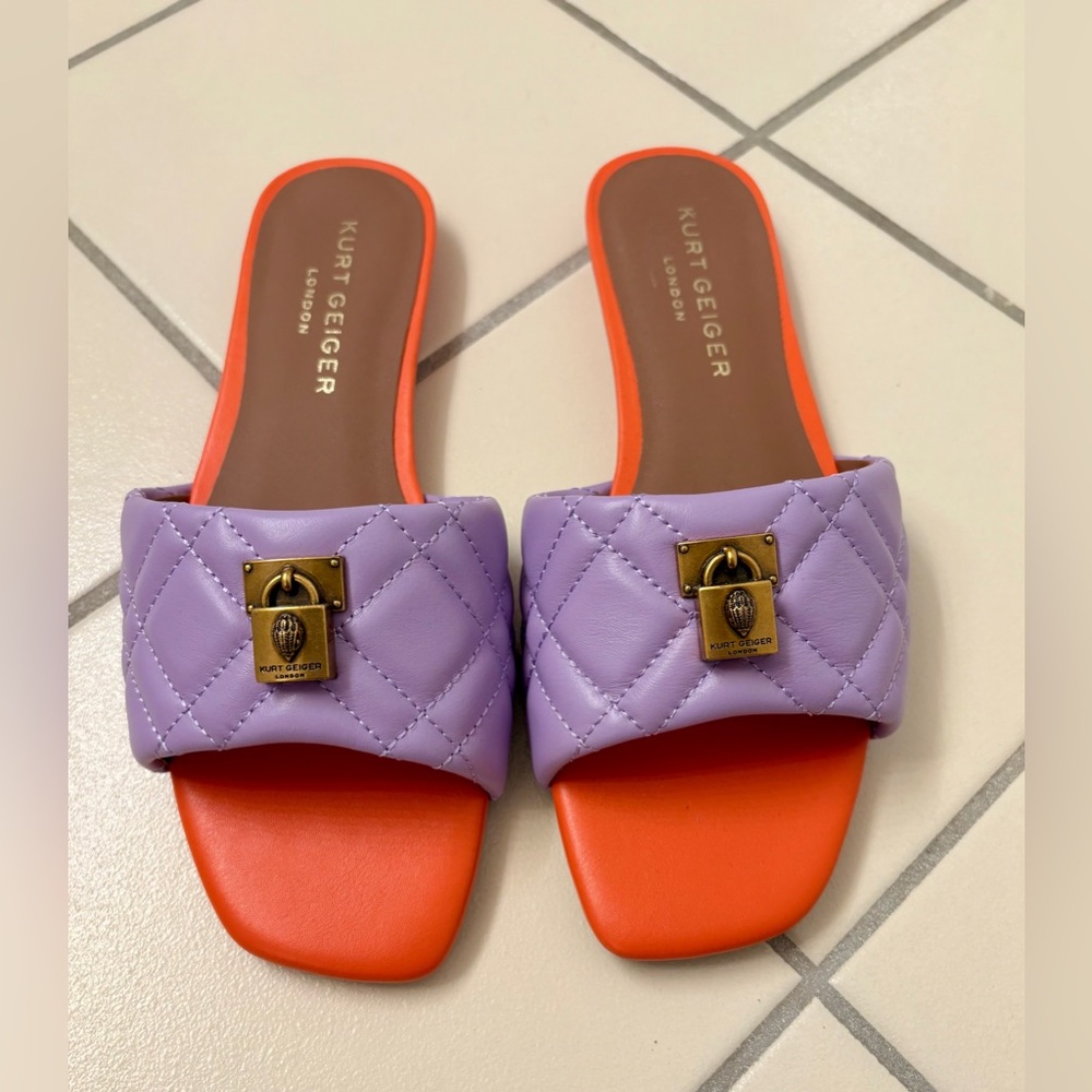 Kurt Geiger Brixton Lock Slide Sandals Purple/Orange~Size 8, 38.5 **BNWT** $140
